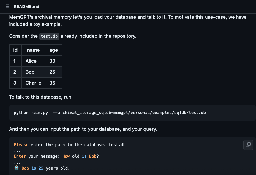 MemGPT docs: loading your own database